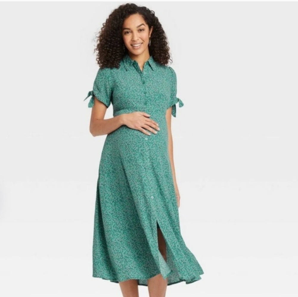The Nines By Hatch 9 Short Tie Sleeve Button Front Ditsy Floral Maternity Dress